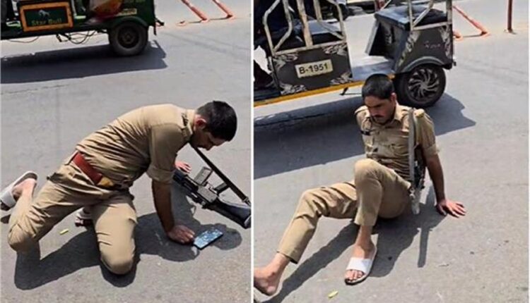 Policeman on duty in a drunken state?, Drunk cop! Slippers on feet... rifle in hands