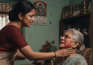 A heartless daughter grabbed her 70-year-old mother's neck and slapped her.