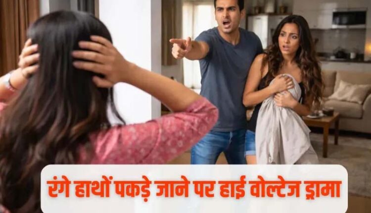 A commotion erupted in Ghaziabad district after a man was caught red-handed; he had invited his girlfriend over to his house while his wife was away at her parents' home.