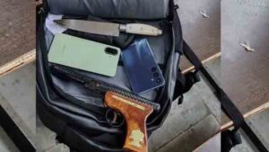 Stir at a government school in Faridabad; knife and air gun found in student's bag during a check.