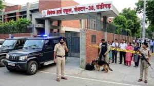 Police team and dog squad take charge; panic ensues following bomb threats to four Chandigarh schools.